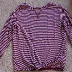 Girls maroon and white striped long sleeve top